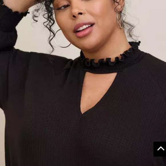 Torrid Textured Jersey Choker Neck Smocked Bottom Top Deep Black Size 3X - Picture 4 of 5